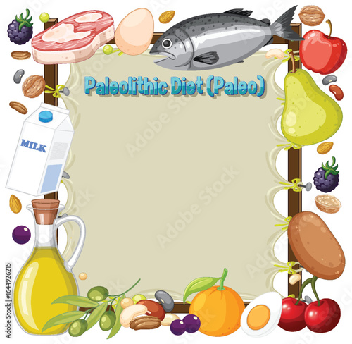 Colorful Paleo Diet Food Illustration Frame
