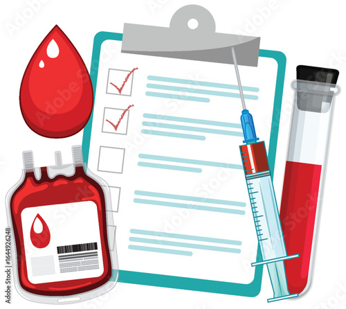 Medical Blood Donation Supplies and Checklist Illustration