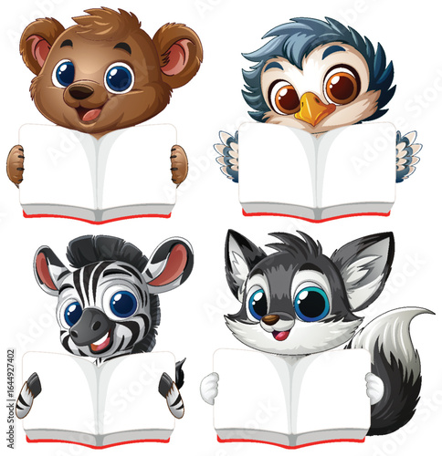 Cute Animals Reading Together