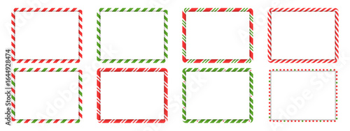 Holiday lollipop cane borders collection. Twisted striped frames. Rectangle shapes in red and green lollipop style