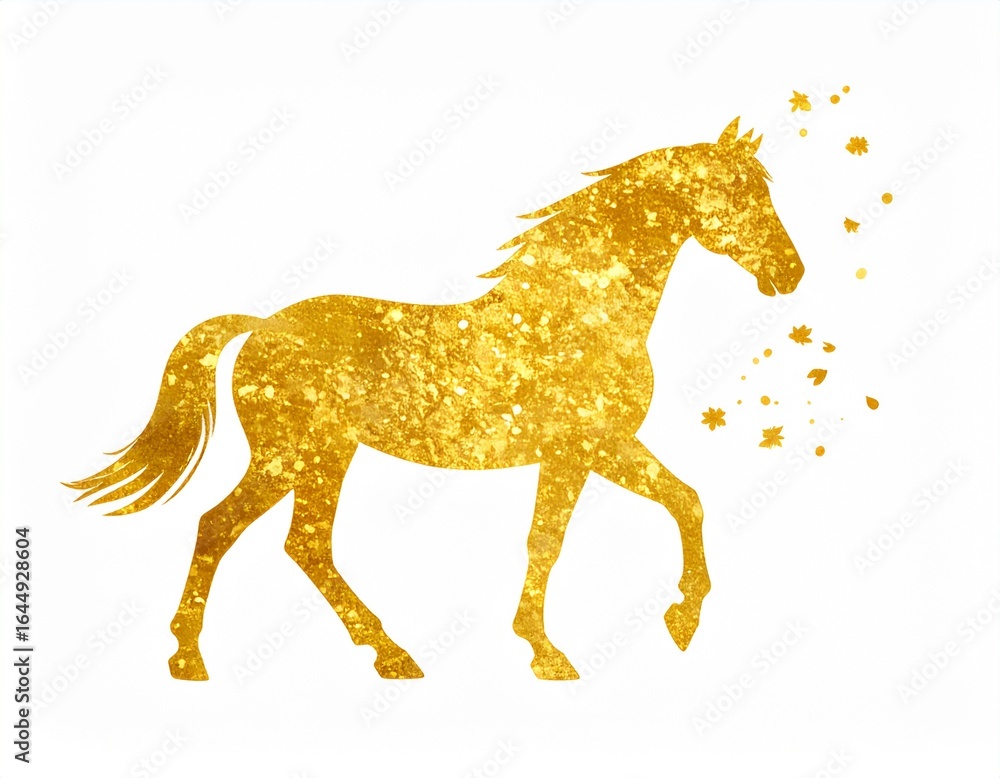 Fototapeta premium 金箔風の馬 干支午 豪華な和風年賀状デザイン