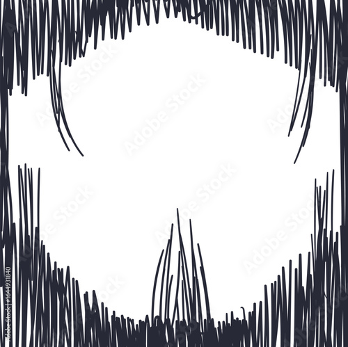 Texture or abstract frame in the form of hatched vertical masses or dense stripes. Some of the lines stick out like branches or grass.