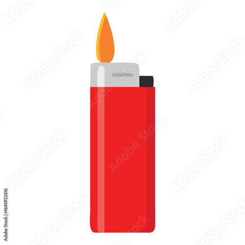 Red Lighter Vector Illustration with Flame on White Background