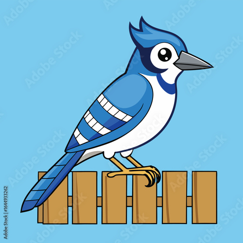 blue jay perched on fence  .eps