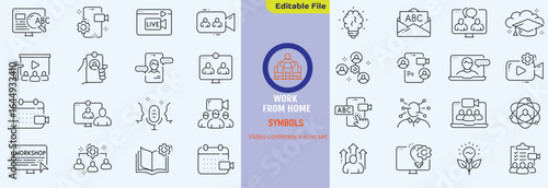 Video icon set. Containing camera, play, pause, media, online video, live, production, player, movie and cinema icons. Solid icon collection.