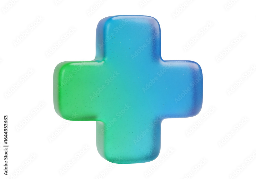 Obraz premium Gradient Blue Green Plus Sign with 3D Rendering on Transparent Background for Design Elements