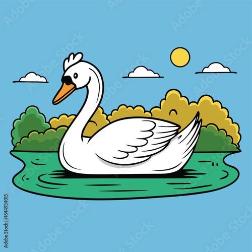 swan gliding on calm lake  .eps
