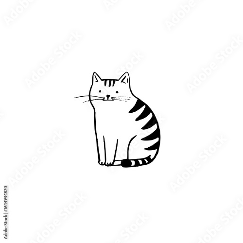 Cute tabby cat vector illustration drawing of domestic feline pet animal kitten with stripes black and white art