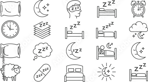 Sleepandinsomniavectorlineiconssetforgoodnightandrestconcept