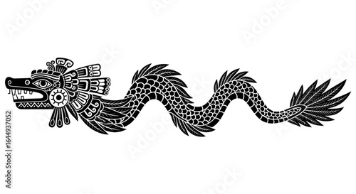 Aztec Dragon Vector with Ancient Mexican Serpent, and Mythical Creature.