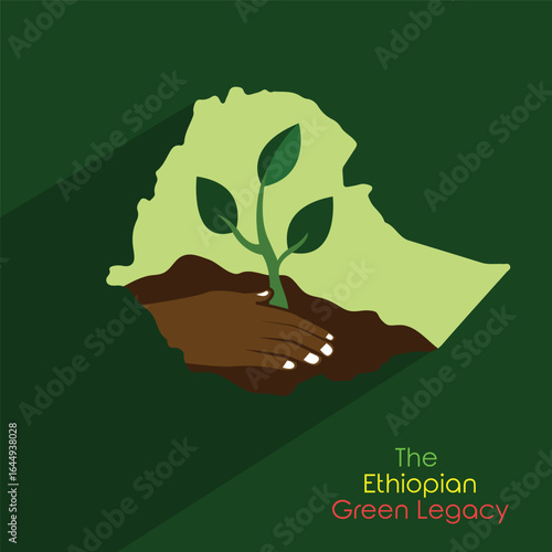 Minimalist Green Legacy Illustration – Ethiopia Map with Plant in Caring Hands