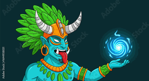 Mayan Shaman Magic Ritual Cartoon Illustration.