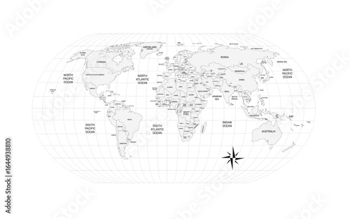 World map. Political map with countries names illustraterd on white background