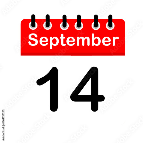 September 14 calendar icon flat design illustration. Calendar template, red and white, sticker, poster, banner, emoticon.