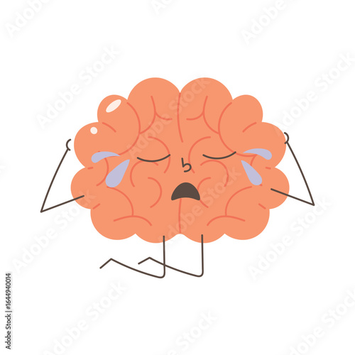 Cartoon Brain Crying with Sad Face Expression Illustration