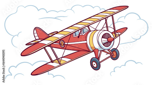 Vintage biplane airplane flying in the sky illustration vector graphics clip art design element image