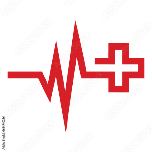 Red Heartbeat Plus Sign Healthcare Medical Icon Symbol