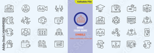 Video icon set. Containing camera, play, pause, media, online video, live, production, player, movie and cinema icons. Solid icon collection.