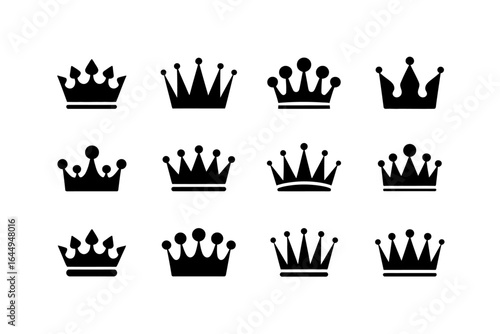 Stylish black crown icons collection for design inspiration and royalty themed creative projects