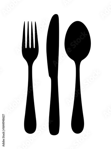 Silhouette of fork knife and spoon utensils in black kitchen cutlery image for dining design