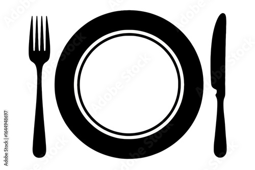 Silhouette of fork knife and spoon utensils in black kitchen cutlery image for dining design