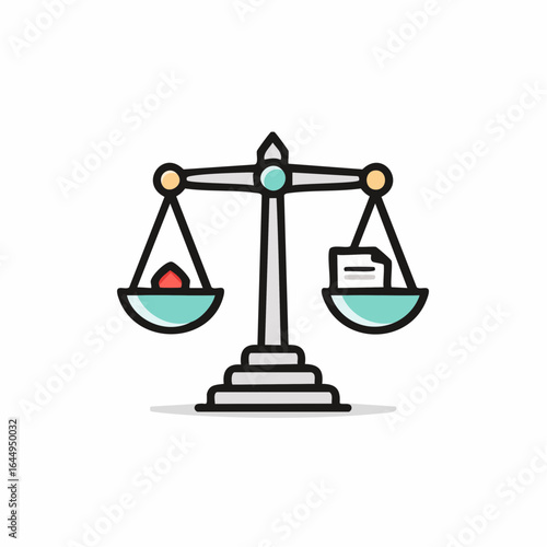 Scales of Justice Balancing a Document and Red Stone Symbolizing Legal Equity and Fair Judgment