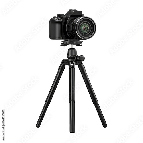Black DSLR camera on tripod