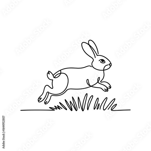 A single line drawing of a rabbit jumping through grass bunny leaping