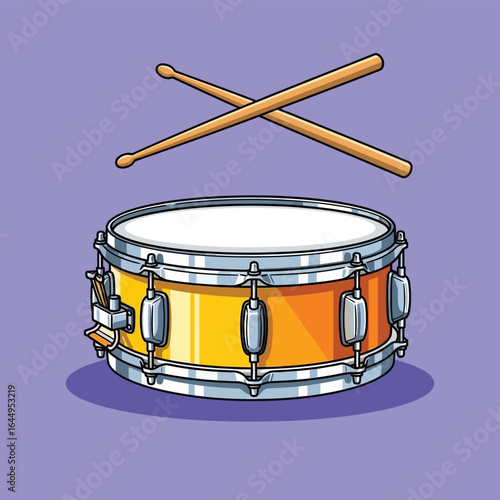 Cartoon Snare Drum with Drumsticks Vector