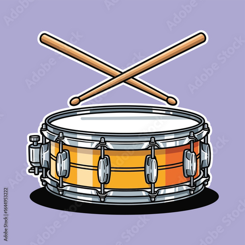 Cartoon Snare Drum with Drumsticks Vector