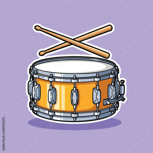 Cartoon Snare Drum with Drumsticks Vector