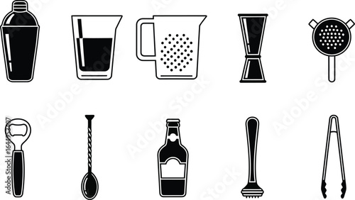 Collection of bartending tools and drinkware icons
