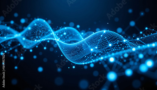 Abstract Glowing Blue Network, Interconnected Dots and Lines, Digital Technology Visualization