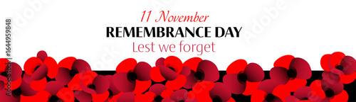 Vector illustration of remembrance day hd banner with red poppies on white and black background