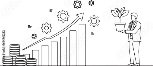 Business growth with plant and money illustration for successful investment