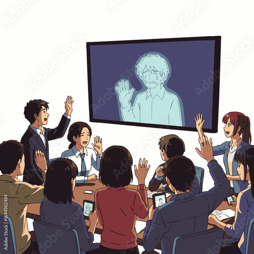 People from various locations participate in a tech-enabled virtual meeting, promoting effective online collaboration and fostering a truly inclusive distributed workforce.