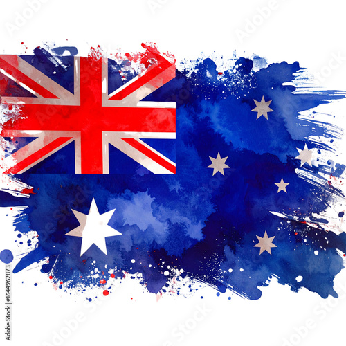 Australia flag watercolor illustration with artistic paint texture PNG