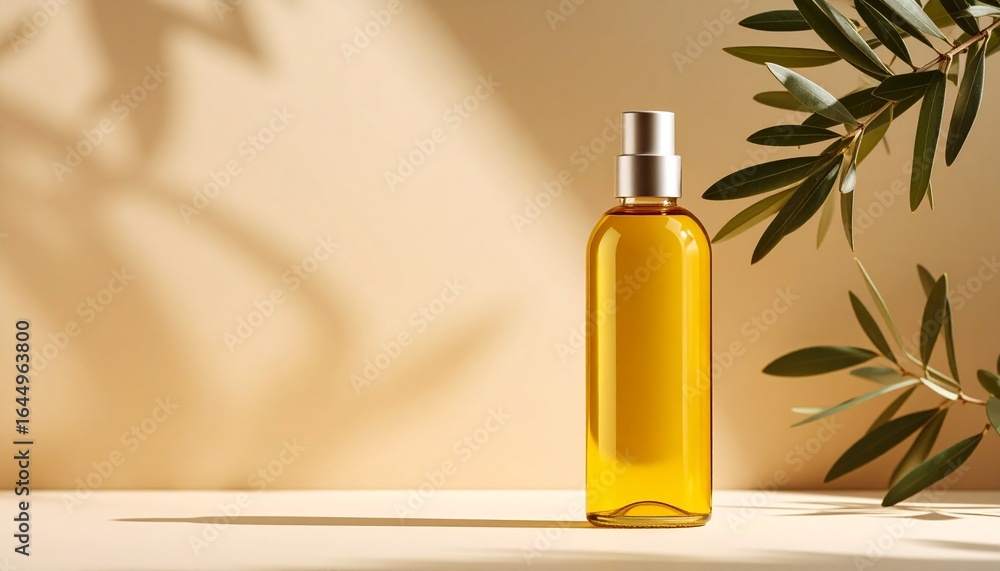 Fototapeta premium A bottle of olive oil on a plain background