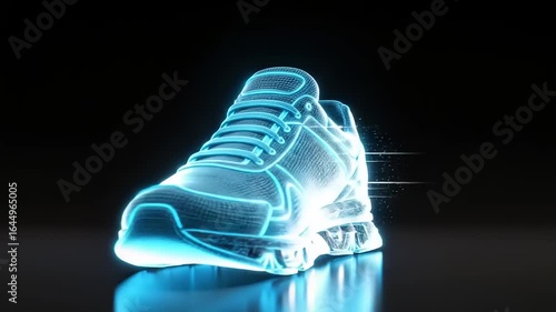 Futuristic glowing sneaker design with digital effects