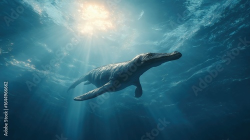 Fototapeta Naklejka Na Ścianę i Meble -  恐竜時代の海に泳ぐモササウルス