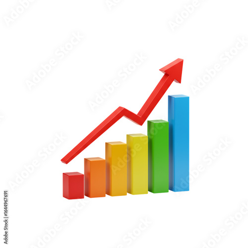 Free Download Colorful 3d bar chart with upward trend arrow isolated on transparent background - GFXLoad