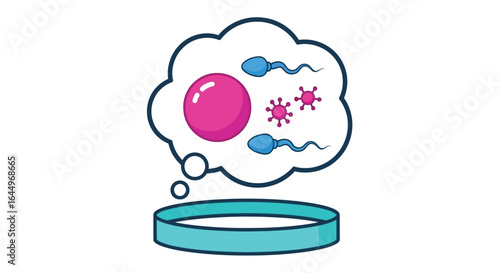 Illustration of a petri dish with egg sperm and bacteria