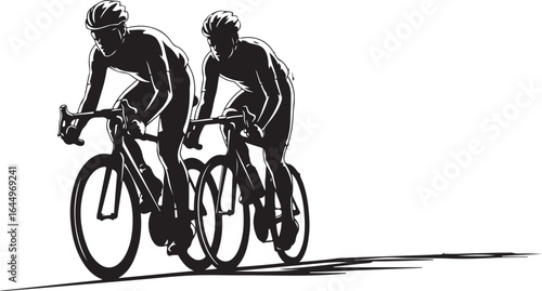 Two cyclists racing. Illustration.