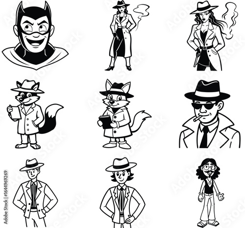 Vintage Detective Characters With Mysterious Aura and Intriguing Professions