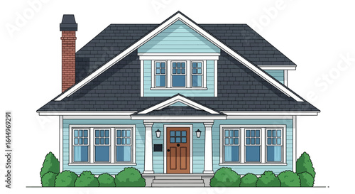 Illustration of a two story house with a brick chimney