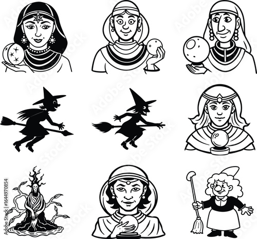 Mystical Women and Enchanted Figures in Vintage Illustration Style