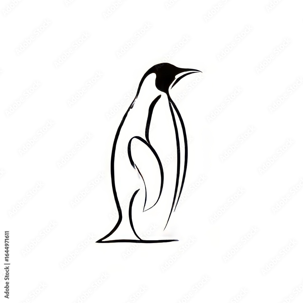 Obraz premium monoline penguin silhouette logo smooth black line white background