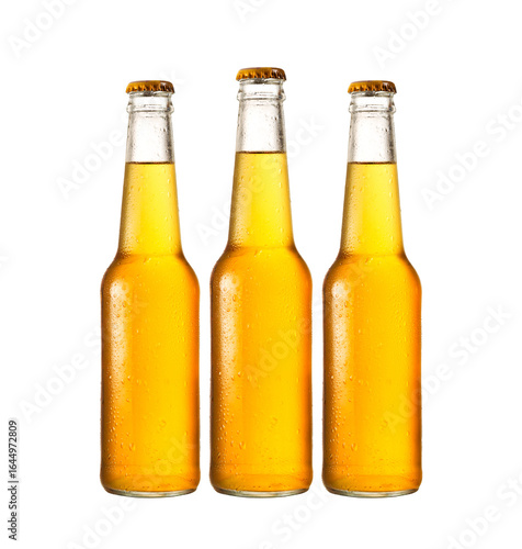 Cold beer bottle with condensation isolated on a white background