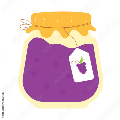 Jar of Grape Jam with Label Illustration