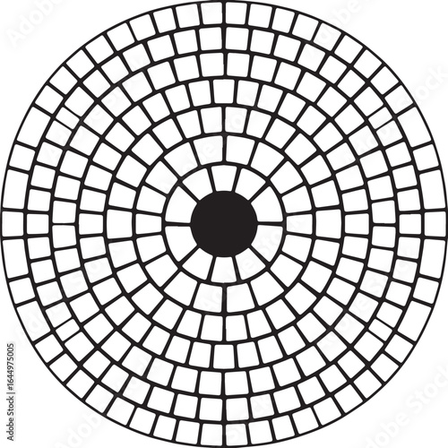 Circular Brick Mosaic Pavement Silhouette | Black Radial Stone Vector